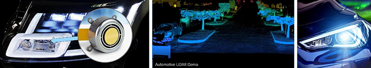 集成MR-15-30的Varroc照明系统前照灯（左），后视镜激光雷达扫描演示（中），自适应前照大灯（右）